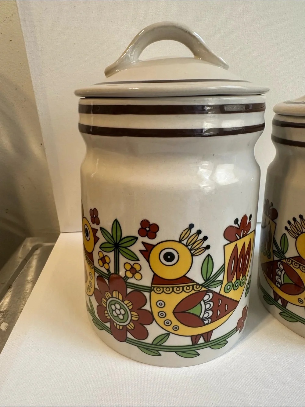 Set of 2 Vintage Retro Ceramic Bird Canister Set